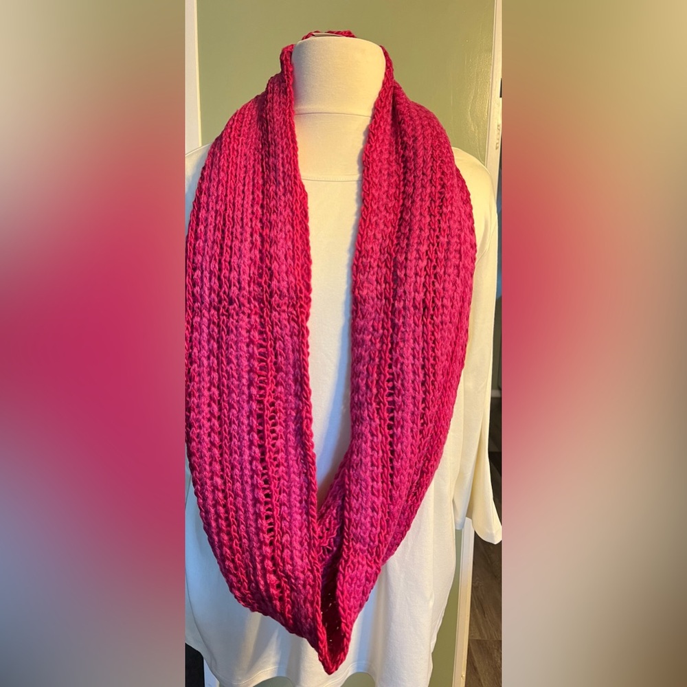 Bright Pink Knit Infinity Scarf. Isaac Mizrahi wvc round